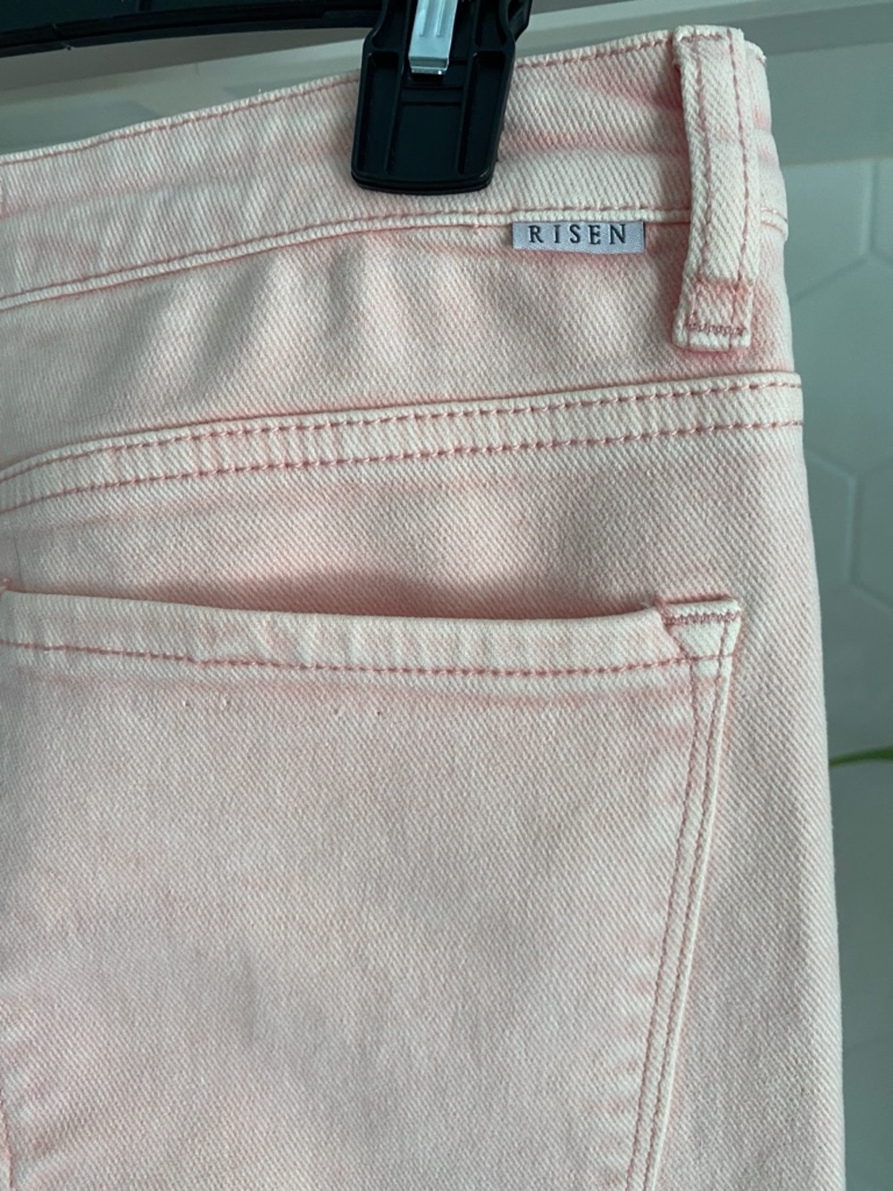 Risen Light Pink Distressed Jeans - Women's Flare, size 11/30, Like New! - Picture 5 of 8